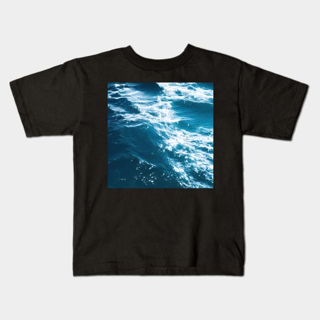 Hyperrealistic blue ocean waves Kids T-Shirt by Crestern